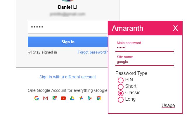 Amaranth Password Manager dal Chrome Web Store da eseguire con OffiDocs Chromium online