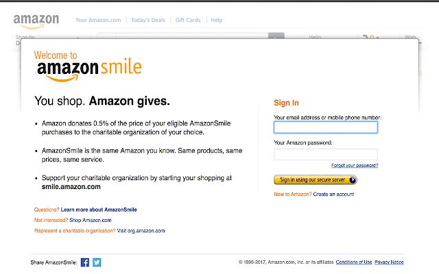 Amazon Smile Auto Redirect  from Chrome web store to be run with OffiDocs Chromium online