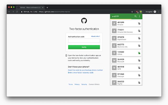 andOTP Extension  from Chrome web store to be run with OffiDocs Chromium online