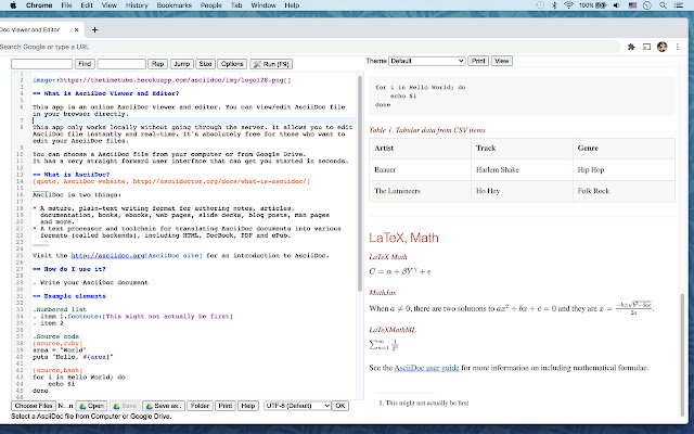 AsciiDoc Viewer and Editor  from Chrome web store to be run with OffiDocs Chromium online