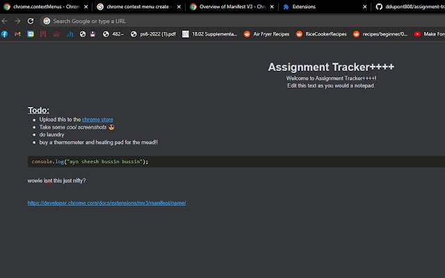 Assignment Tracker++++  from Chrome web store to be run with OffiDocs Chromium online