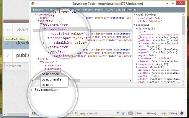 Atma.js DevTool  from Chrome web store to be run with OffiDocs Chromium online