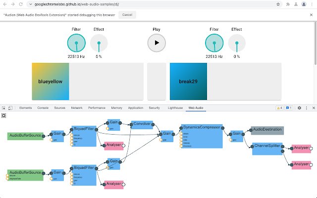 Audion  from Chrome web store to be run with OffiDocs Chromium online