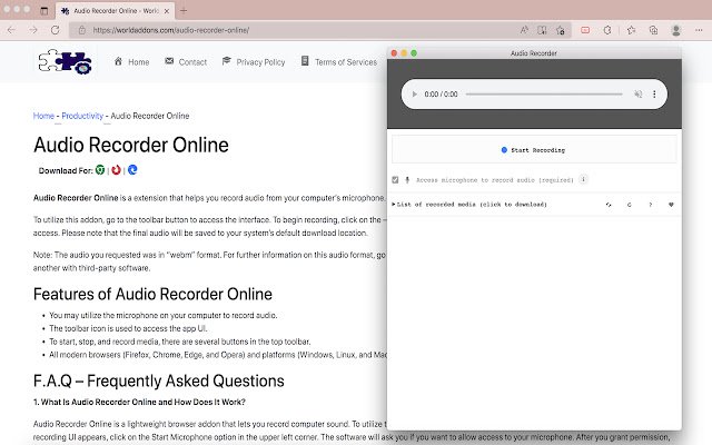 Audio Recorder Online  from Chrome web store to be run with OffiDocs Chromium online