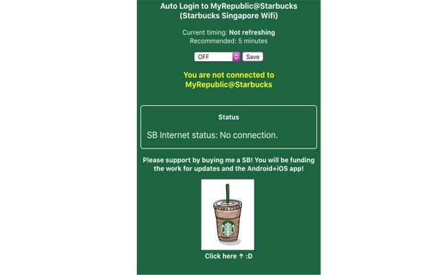 AutoConnect Starbucks Wifi Singapore  from Chrome web store to be run with OffiDocs Chromium online