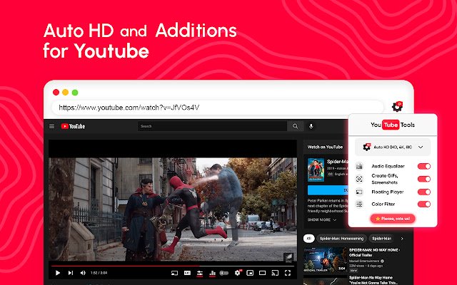 Дополнения Auto HD для Youtube из интернет-магазина Chrome будут работать с OffiDocs Chromium онлайн