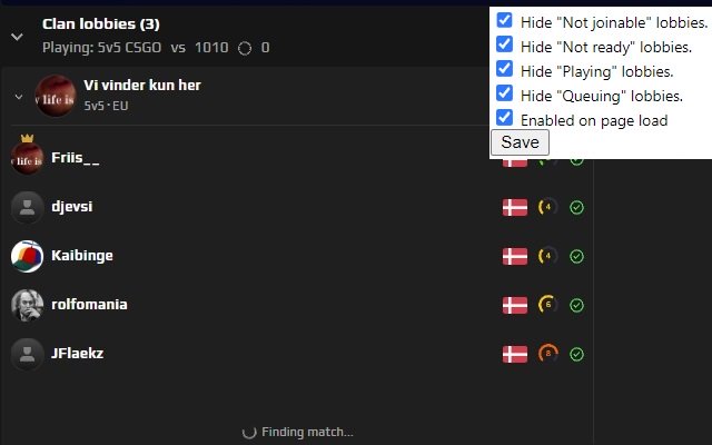 Auto Hide Faceit Lobbies da Chrome Web Store para ser executado com OffiDocs Chromium online