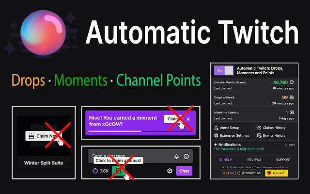 Automatic Twitch: Drops, Moments and Points  from Chrome web store to be run with OffiDocs Chromium online