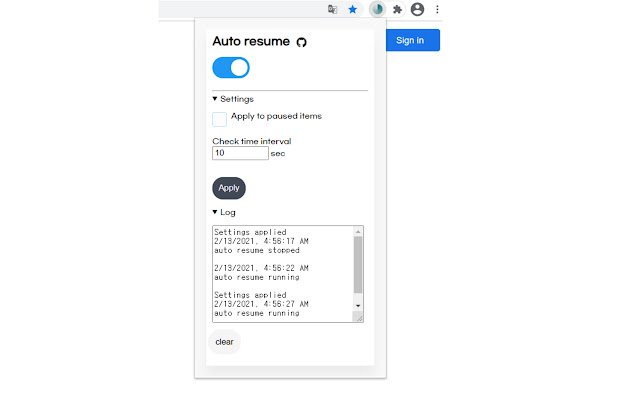 Auto Resume Downloads  from Chrome web store to be run with OffiDocs Chromium online