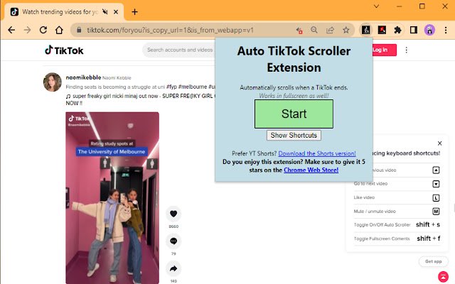 Auto TikTok Scroller  from Chrome web store to be run with OffiDocs Chromium online