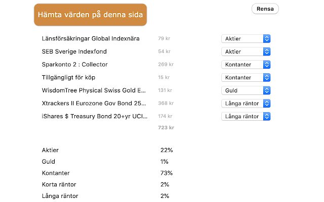 Avanza tillgångsfördelning  from Chrome web store to be run with OffiDocs Chromium online