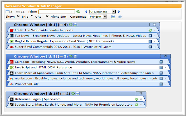 Awesome Window  Tab Manager  from Chrome web store to be run with OffiDocs Chromium online