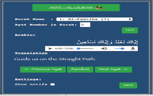 Ayat Al Quran  from Chrome web store to be run with OffiDocs Chromium online