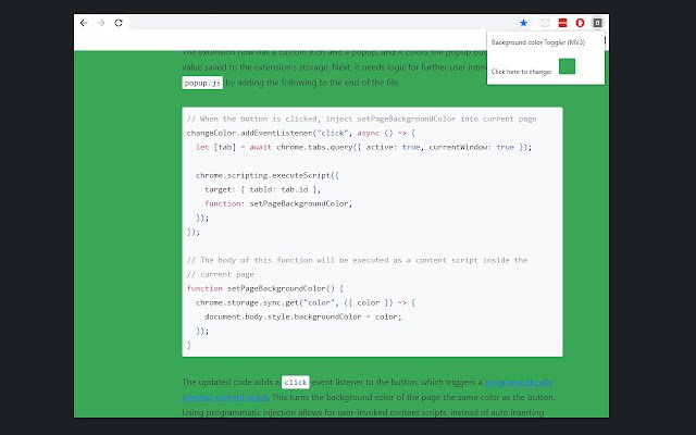 Background color Toggler (MV3)  from Chrome web store to be run with OffiDocs Chromium online