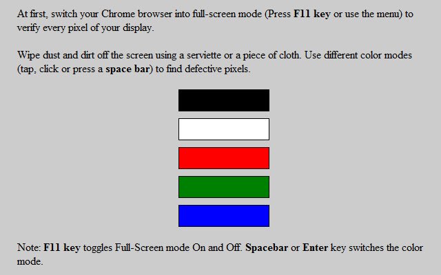 Bad Pixel Test uit de Chrome-webwinkel, uit te voeren met OffiDocs Chromium online