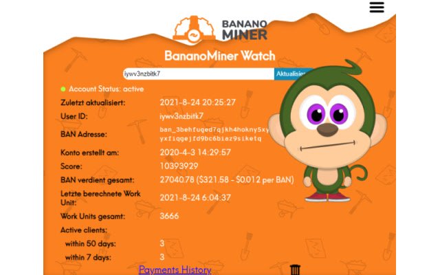 BananoMiner Watch aus dem Chrome Web Store kann mit OffiDocs Chromium online ausgeführt werden