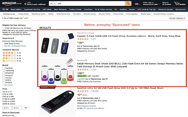 Banish Amazon Sponsored  from Chrome web store to be run with OffiDocs Chromium online