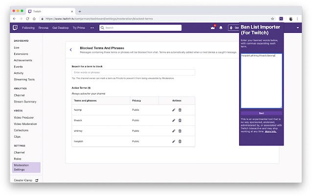 Ban List Importer (For Twitch) [Beta]  from Chrome web store to be run with OffiDocs Chromium online