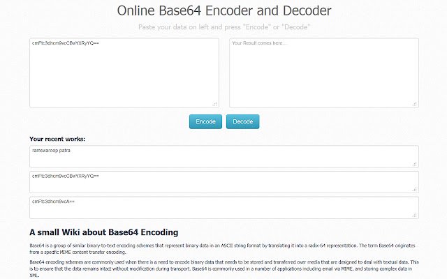 Base64 Encoder and Decoder  from Chrome web store to be run with OffiDocs Chromium online