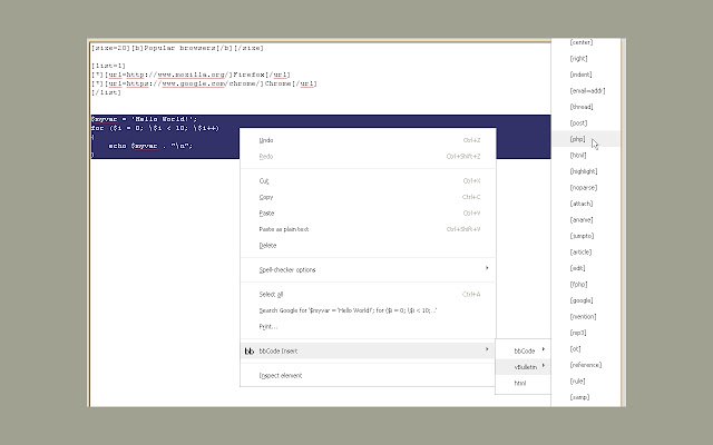 bbCodeInsert  from Chrome web store to be run with OffiDocs Chromium online