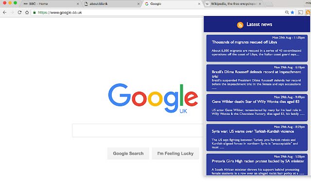 BBC World RSS Feed  from Chrome web store to be run with OffiDocs Chromium online