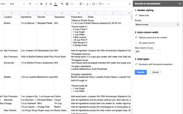 Beautify spreadsheet  from Chrome web store to be run with OffiDocs Chromium online