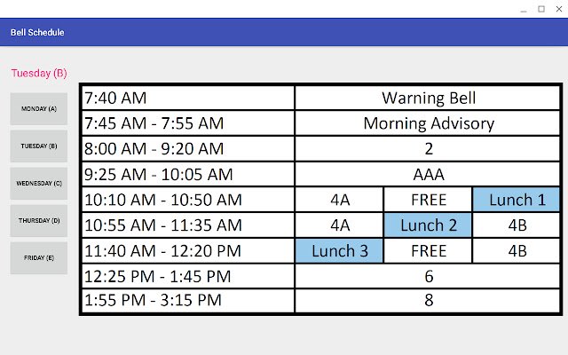 Bell Schedule  from Chrome web store to be run with OffiDocs Chromium online