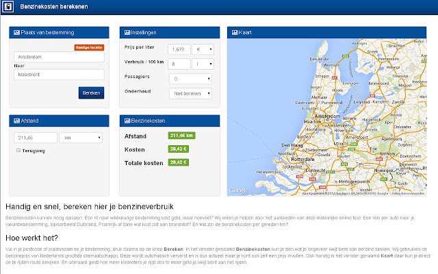 Benzinekosten berekenen  from Chrome web store to be run with OffiDocs Chromium online