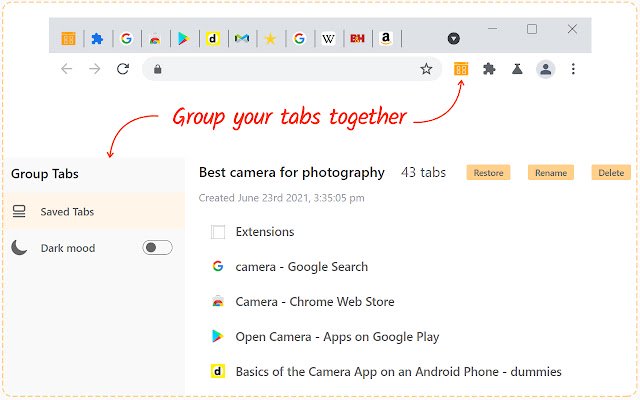 Better Group Tabs  from Chrome web store to be run with OffiDocs Chromium online