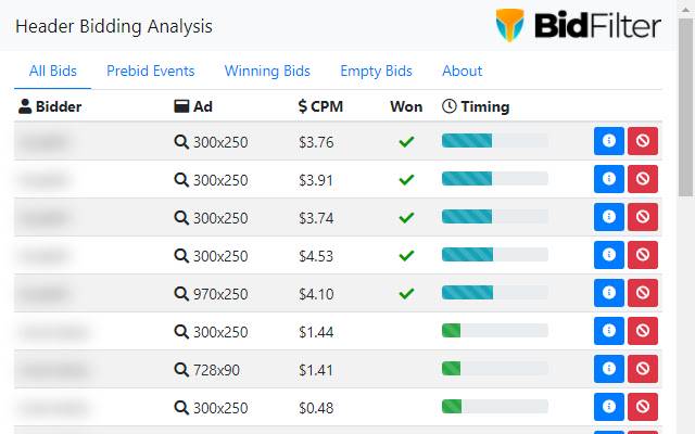 Анализ BidFilter Header Bidding из интернет-магазина Chrome для запуска с помощью OffiDocs Chromium онлайн