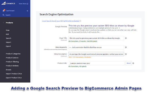 BigCommerce SEO Helper  from Chrome web store to be run with OffiDocs Chromium online