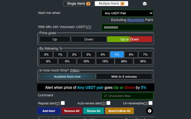 Binance cryptocurrency price tracker  from Chrome web store to be run with OffiDocs Chromium online