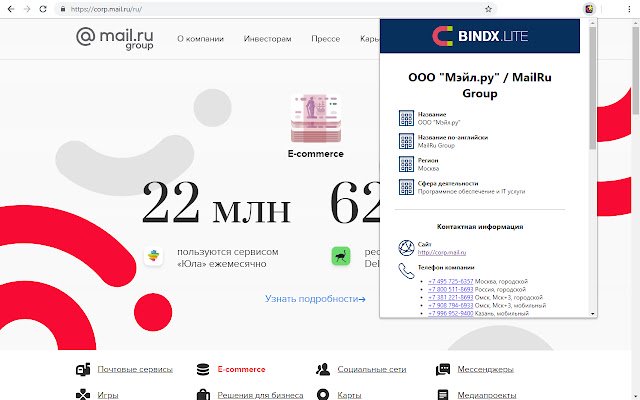 BINDX.Lite — данные о компании по её сайту  from Chrome web store to be run with OffiDocs Chromium online