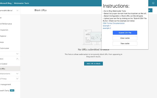 Bing Webmaster Tools Bulk Url Removal  from Chrome web store to be run with OffiDocs Chromium online