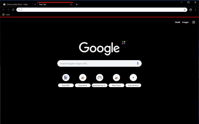 Tema nero con scheda attiva evidenziata in rosso dal negozio web di Chrome da eseguire con OffiDocs Chromium online