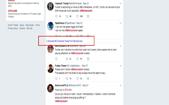 Block280 Hide annoying 280 character tweets  from Chrome web store to be run with OffiDocs Chromium online