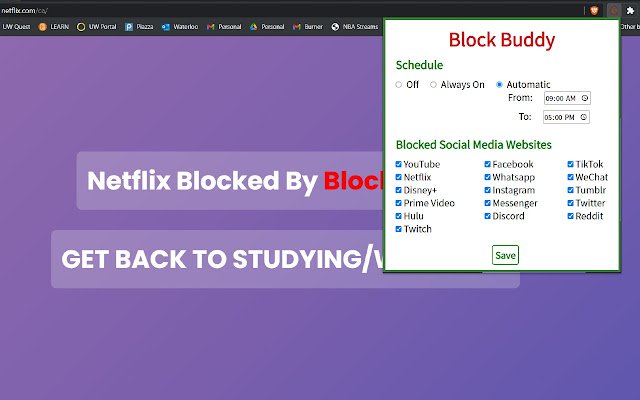 Block Buddy  from Chrome web store to be run with OffiDocs Chromium online