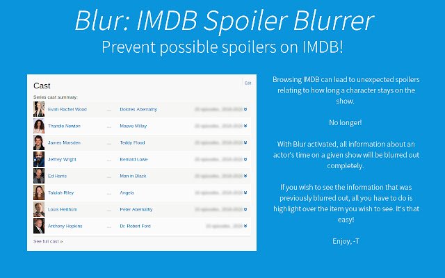 Blur: IMDB Episode Blurrer aus dem Chrome-Webshop zur Ausführung mit OffiDocs Chromium online