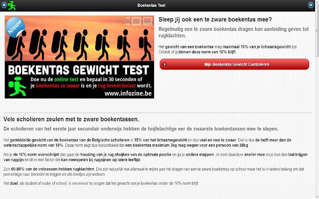 Chrome web mağazasından Boekentas Gewicht Testi (NL), OffiDocs Chromium çevrimiçi ile çalıştırılacak