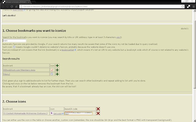 Bookmark Iconizer  from Chrome web store to be run with OffiDocs Chromium online