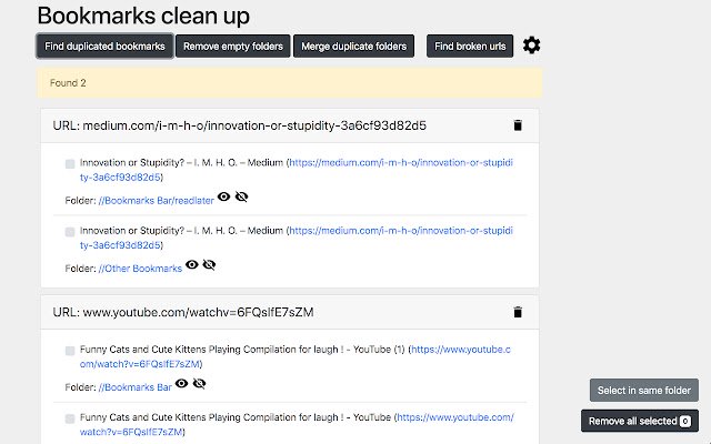 Bookmarks clean up  from Chrome web store to be run with OffiDocs Chromium online