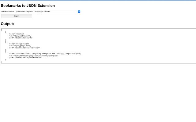 Bookmarks to JSON  from Chrome web store to be run with OffiDocs Chromium online