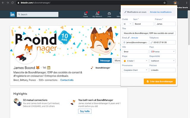 BoondManager for LinkedIn  from Chrome web store to be run with OffiDocs Chromium online