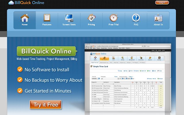 BQE BillQuick Online Time Tracking, Penagihan dari toko web Chrome untuk dijalankan dengan OffiDocs Chromium online