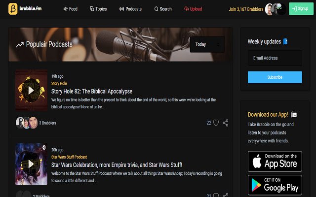 Brabble.Fm Lumalagong komunidad ng podcast mula sa Chrome web store na tatakbo sa OffiDocs Chromium online