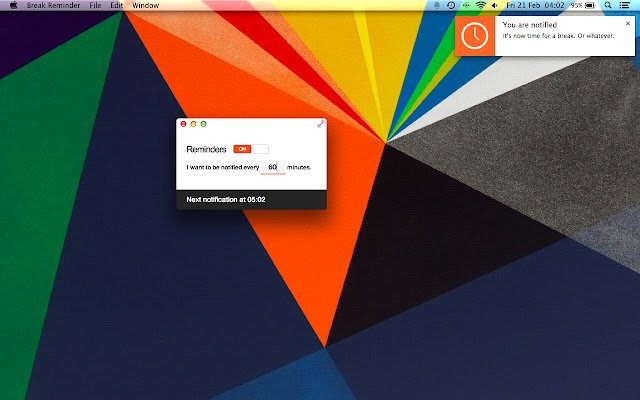 Break Reminder  from Chrome web store to be run with OffiDocs Chromium online