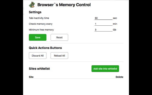 Browser Memory Control  from Chrome web store to be run with OffiDocs Chromium online