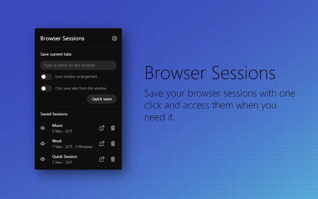 Browser Sessions  from Chrome web store to be run with OffiDocs Chromium online