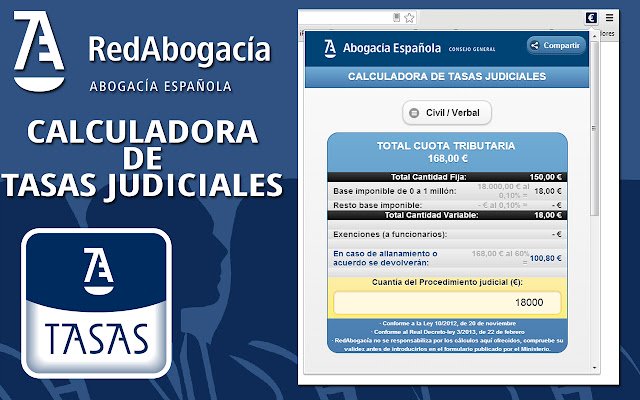 Calculadora de Tasas Judiciales  from Chrome web store to be run with OffiDocs Chromium online