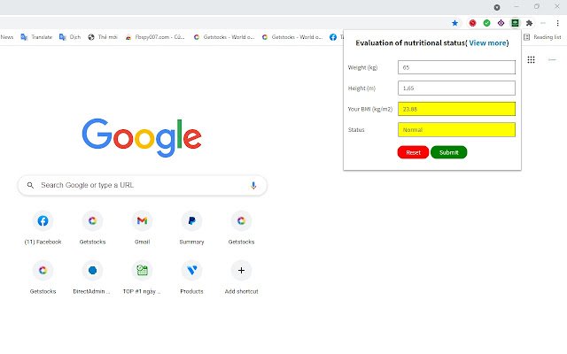 Calculate Your BMI  from Chrome web store to be run with OffiDocs Chromium online